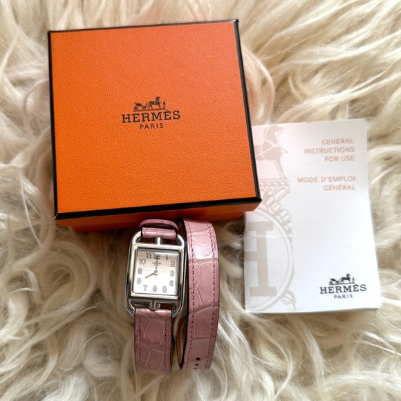 Hermes Cape Cod Double Tour Alligator Light Pink Watch - Picture 1 of 10